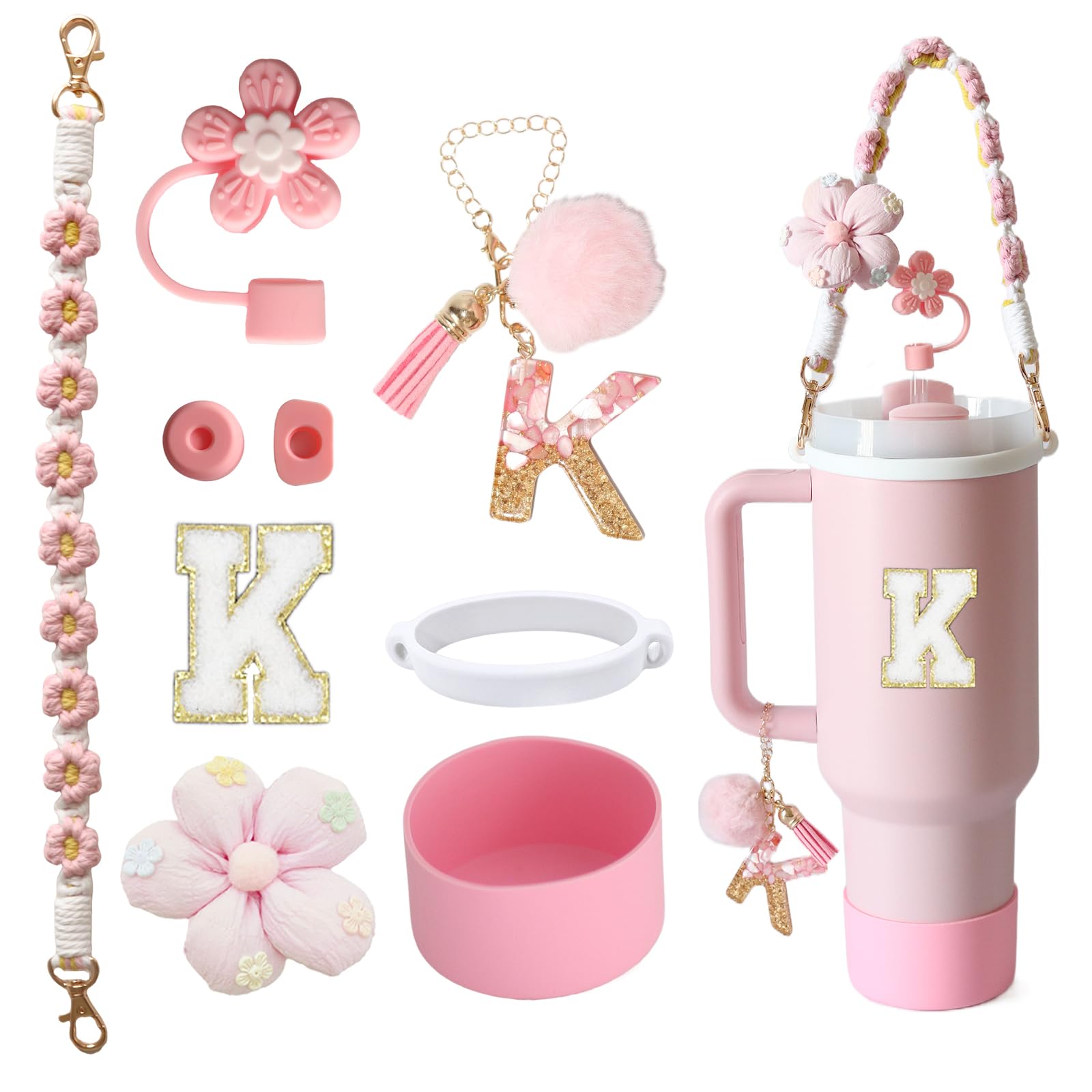 1ze1ziyo 9PCS Cup Accessories Set for Stanley Cup 30oz 40oz Tumbler - Including Water Bottle Handle Strap,Straw Cover Cap,Spill Proof Stoppers,Boot,