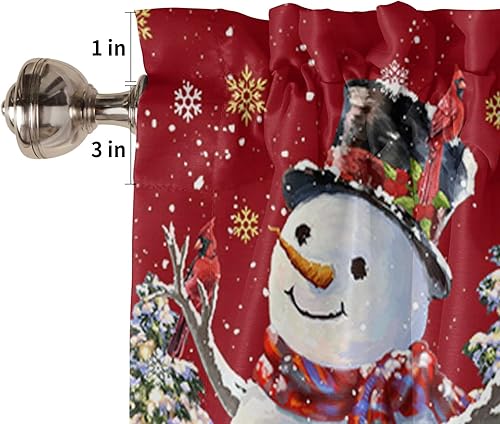 Miniatura 5 de Cenefas de Navidad para cocina, muñeco de nieve, fondo rojo cardenal del norte, cenefa de cocina, cortinas cortas con bolsillo para barra,