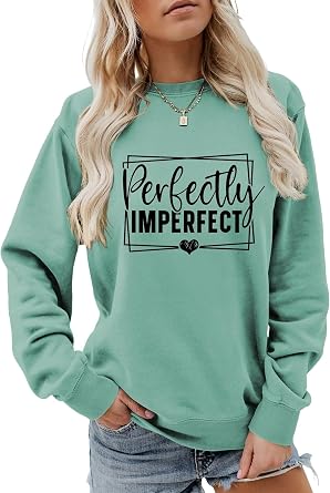 Womens Perfectly Love Heart Imperfect Graphic Sweatshirt Casual Long Sleeve Crew Neck Shirt Funny Pullovers Top