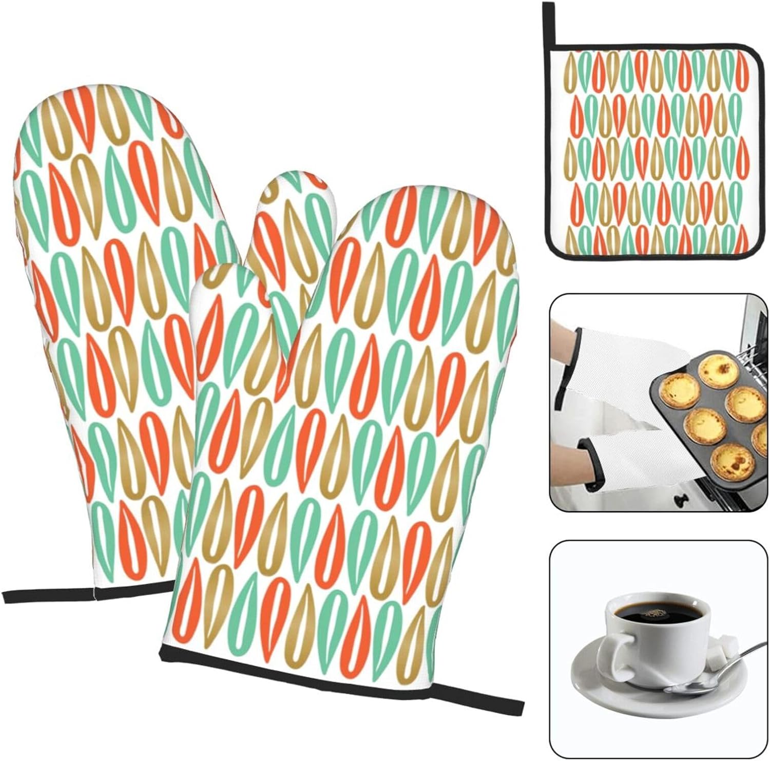 Mid-Century Modern Style Print Heat Resistant Microwave Gloves, Used for Baking, Cooking, and Fashion Kitchen Essentials