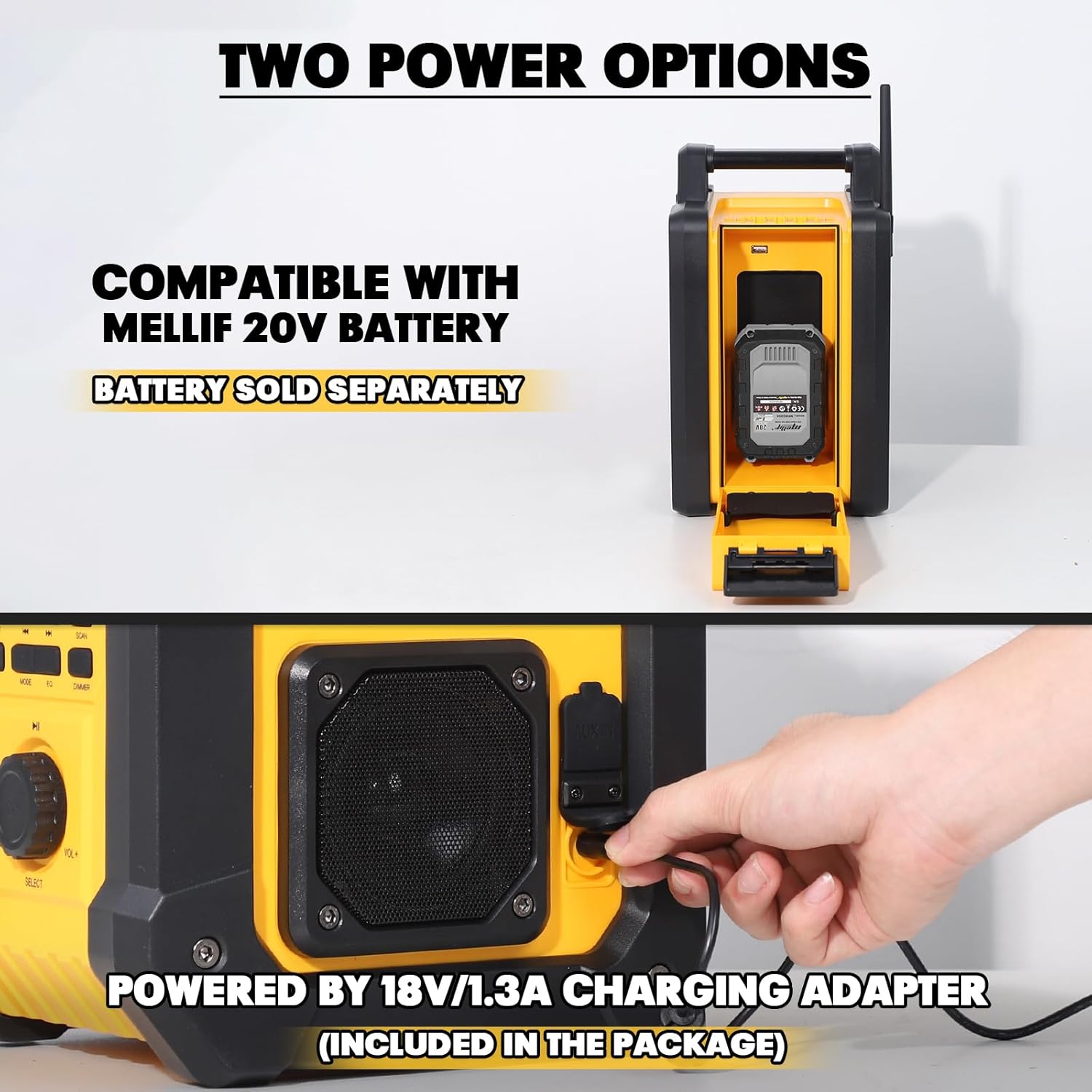 Mellif Jobsite Radio Speaker, Compatible with DeWalt 20V MAX Battery, IPX54 Waterproof Portable Wireless Stereo,Strong Signal Reception, AM/FM, TWS, 100ft Range, AC/DC Powered(Tool Only) 3 71cPrb4dWNL. AC SL1500