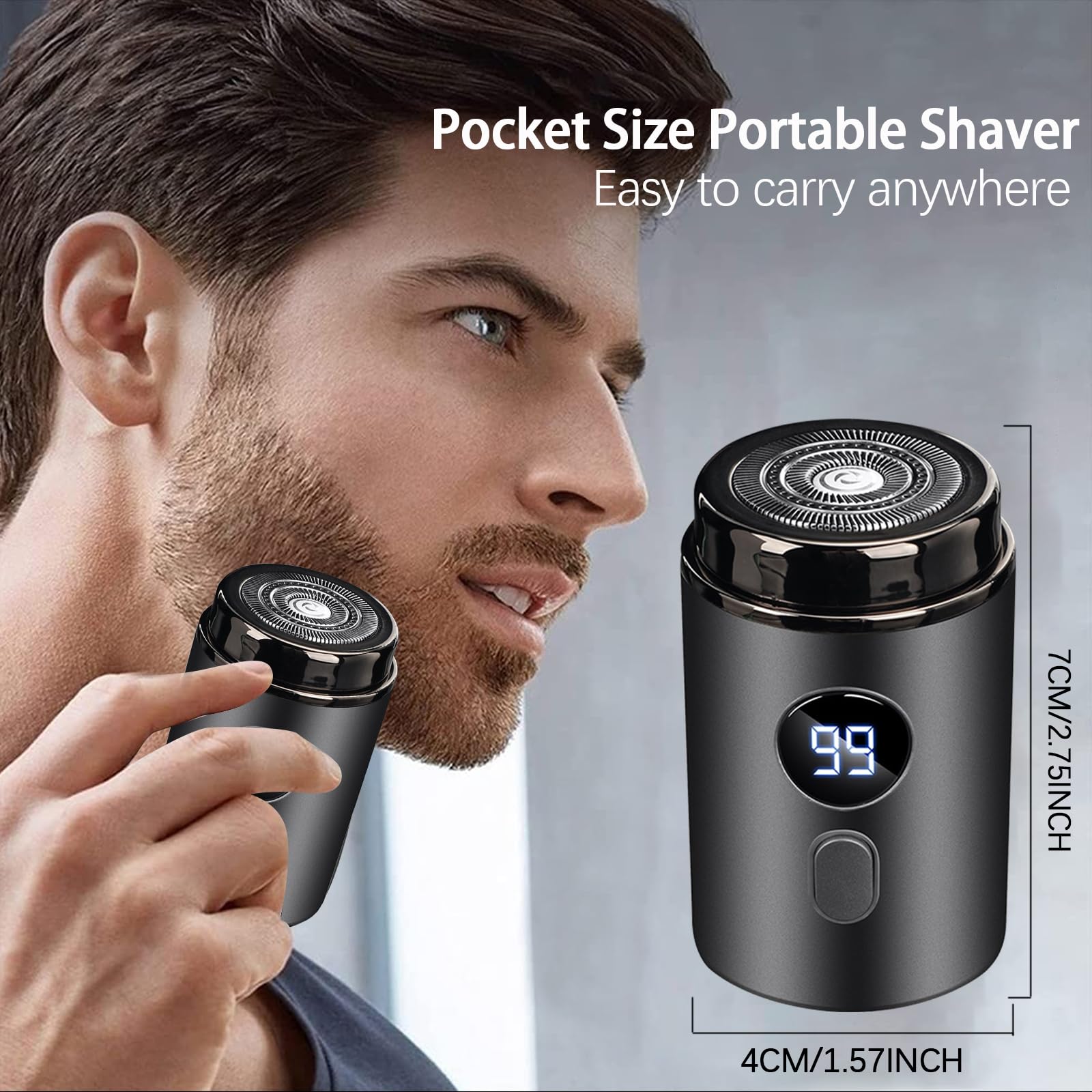 Afeitadora eléctrica, mini afeitadora eléctrica portátil para hombres, recortadora de barba de tamaño de bolsillo, recargable por USB, resistente al agua, fácil de usar en seco y húmedo con un solo