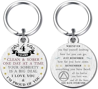 Sobriety Gifts for Women Men, 1 to 11 Months Sobriety Gifts, 1 to 30 Years Sober Gifts, Clean & One Day at a Time, AA Recovery Anniversary Keychain Gifts, Alcoholics Anonymous
