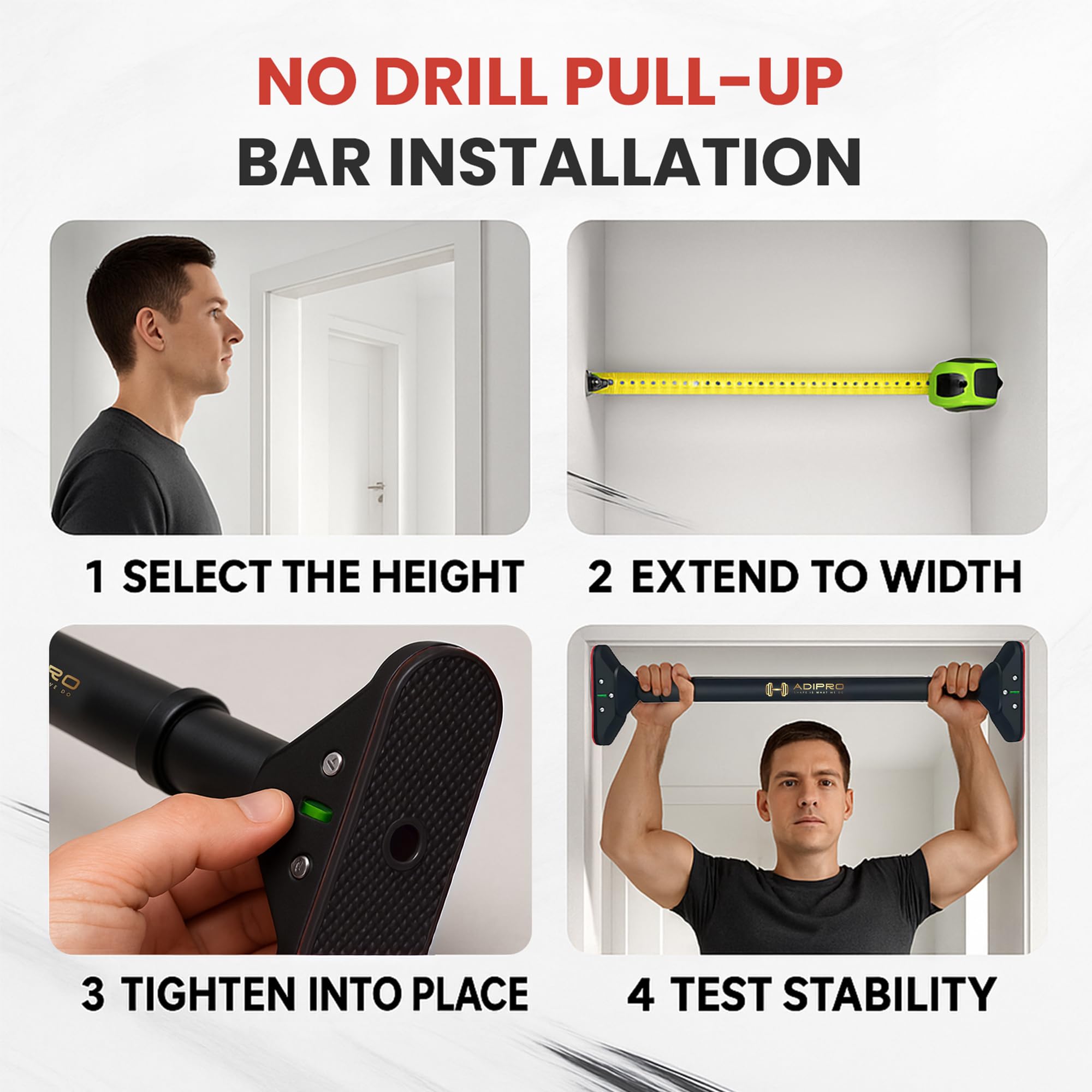 Adjustable Pull Up Bar Wall Mounted at Home and Gym | Doorway Pullup, Pushup, Hanging Workout Equipment for Kids, Women & Men | Push Up Exercise Door Rod for Strength & Height Increase (73-95 CM, Black) image 2