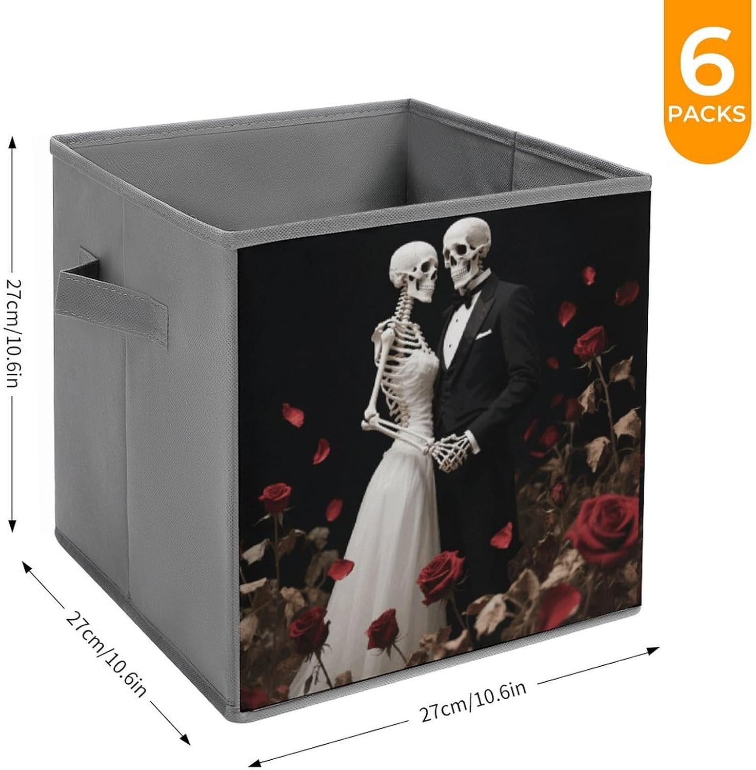 Lovers Skull Storage Cubes Set of 6 Storage Bins with Handles Collapsible Storage Basket Fabric Storage Box for Shelves Large Closet Shelf Organizer for Organization 11 Inch