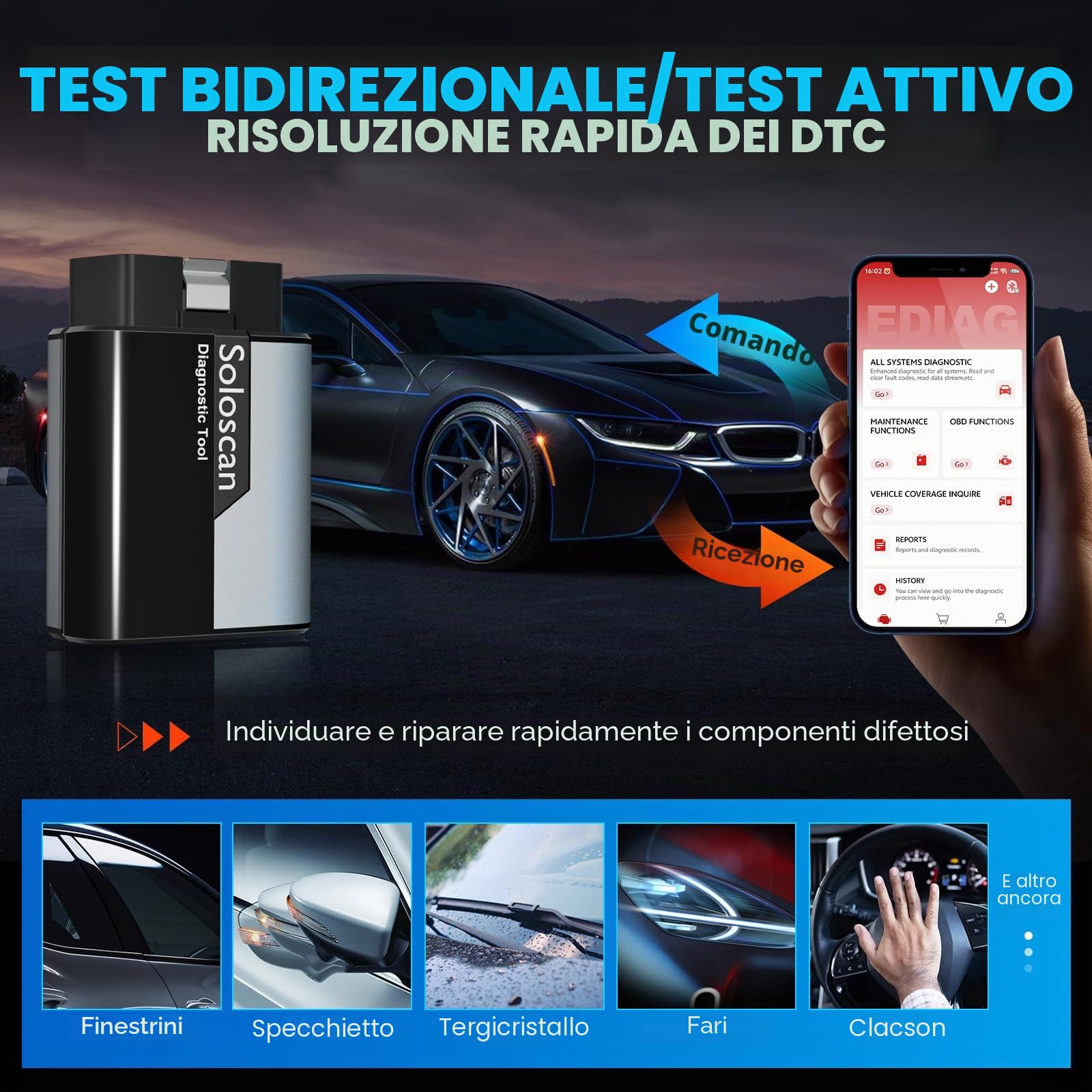 KINGBOLEN Soloscan OBD2 Auto Diagnostica per Benz/Maybach/Sprinter, Bluetooth Diagnosi Auto Professionale in Italiano, per Sistema Completo, 50+ Servizi, codifica ECU, Aggiornamento Gratuito a Vita