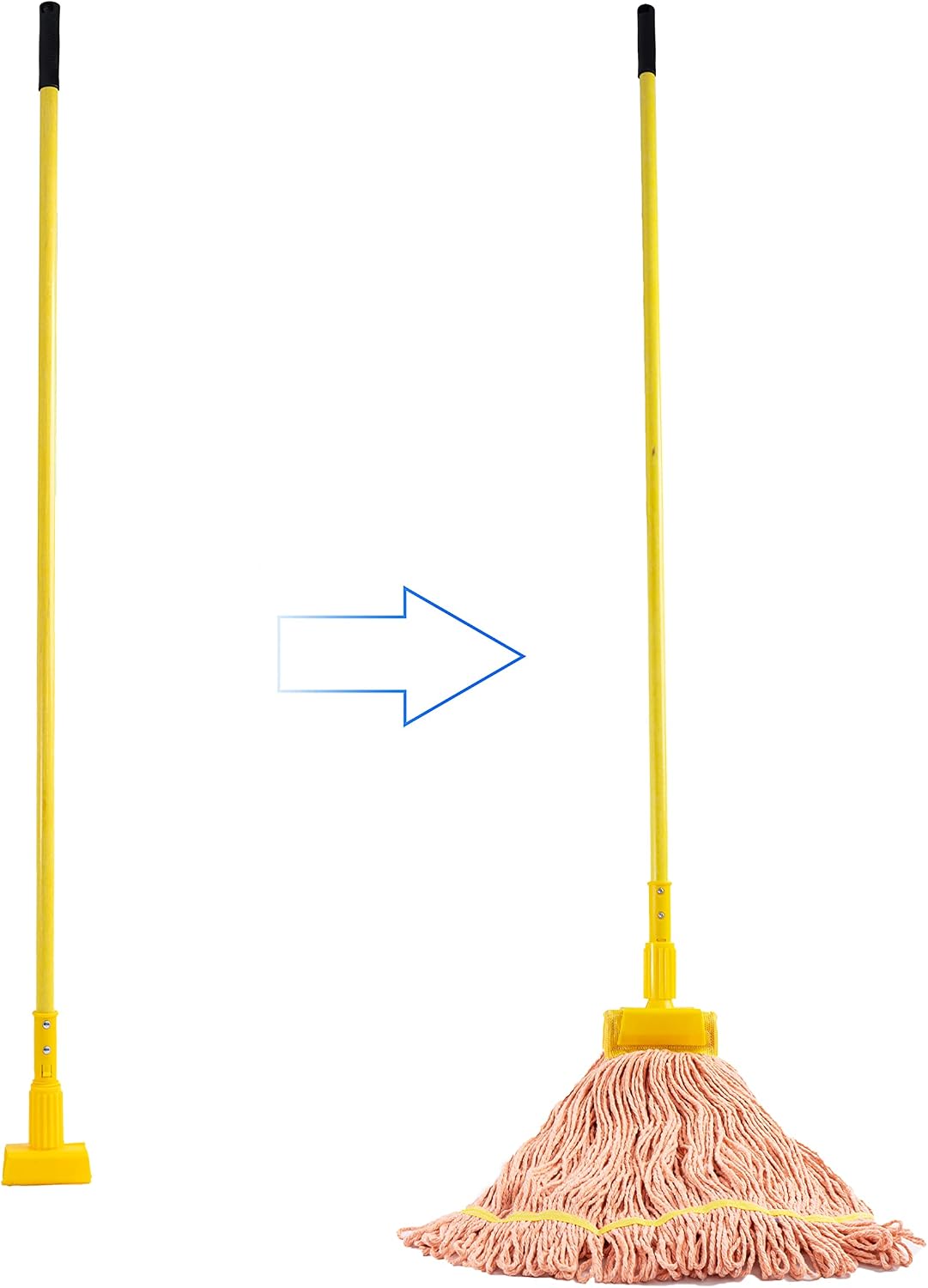 Matthew Cleaning Commercial Quick-Change Fiberglass Mop Handle for Floor Cleaning Heavy Duty Mop Stick Replacement 58inch Jaw Clamp-Style Wet Mop Gripper Holder Handle 6 Packs