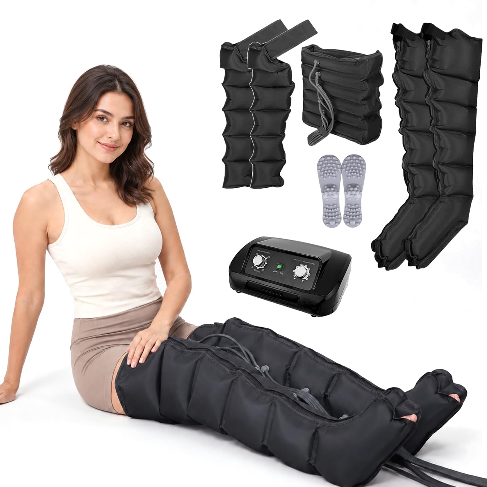 Professionelles Lymphdrainage Gerät Beine bei Lipödem, 6-Kammer Pressotherapie Massagegerät für Arme, Bauch & Gesäß, zur Schmerzlinderung & Förderung der Lymphzirkulation