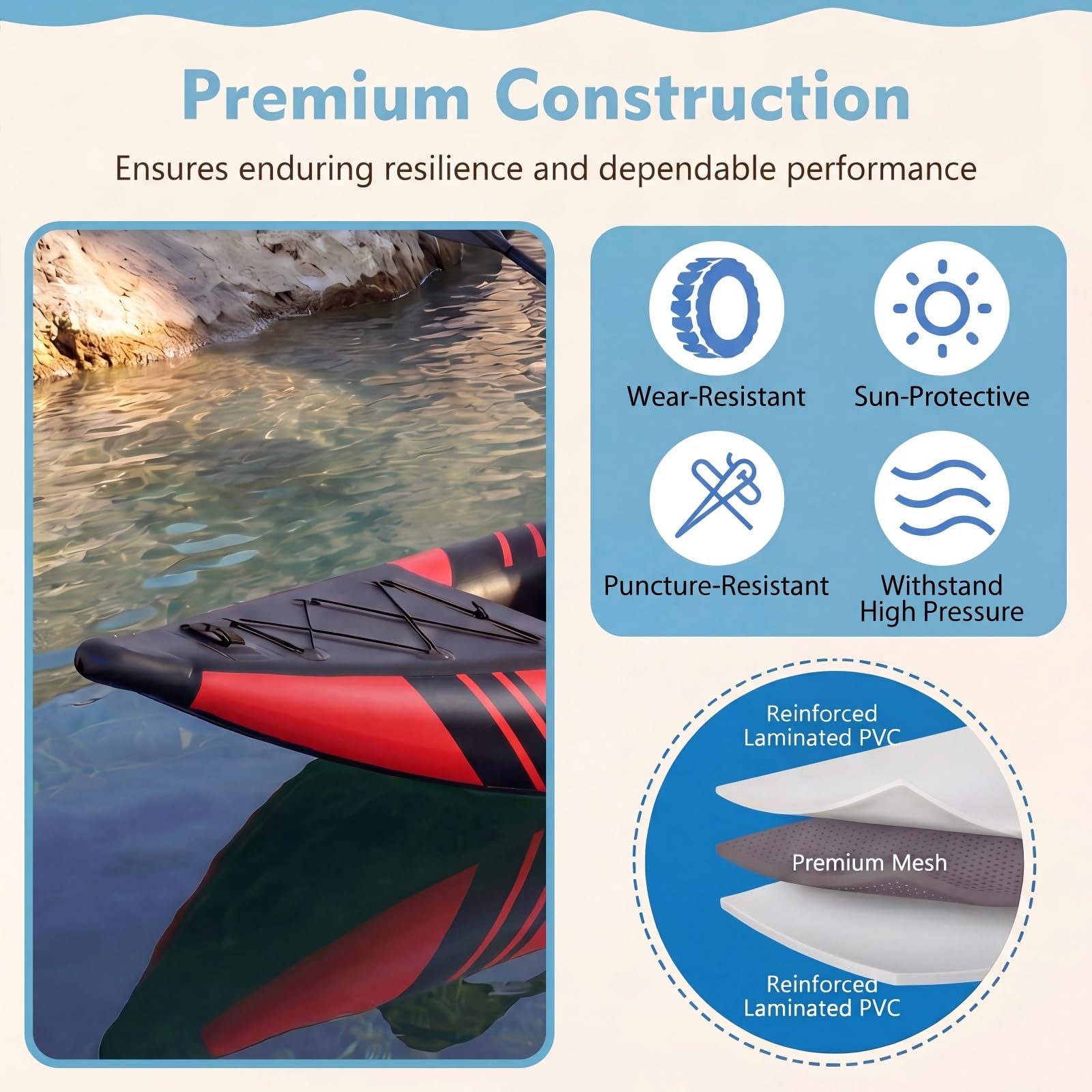 GYMAX Kayak Inflable, Kayak tándem de 12.5 pies y 230 kg con 2 paletas de Aluminio, 2 Asientos Acolchados, reposapiés, 2 Aletas, Bomba de Mano, Bolsa de Transporte y Kit de reparación, Kayak de Pesca