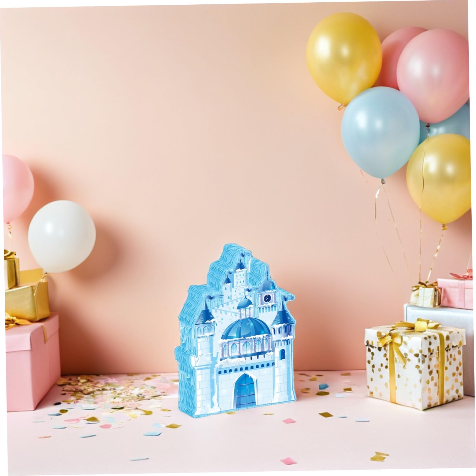 minkissy Pinata Castillo Princesa Azul Hielo Decoración Colgante para Fiesta Infantil Cumpleaños con Antifaz y Confeti Soporte para Dulces y Fotos