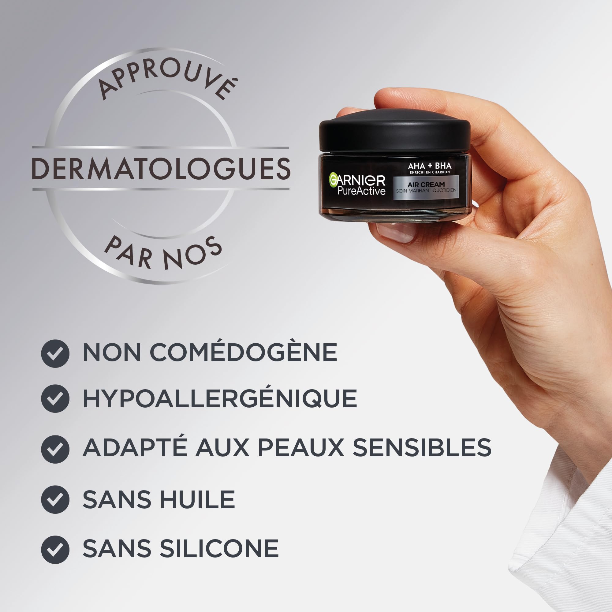 Garnier Air Cream AHA BHA Crème Visage Hydratante Matifiante au Charbon 50ml + Garnier PureActive Sérum Anti-Imperfections au Charbon Niacinamide AHA BHA Traitement Points Noirs 30ml