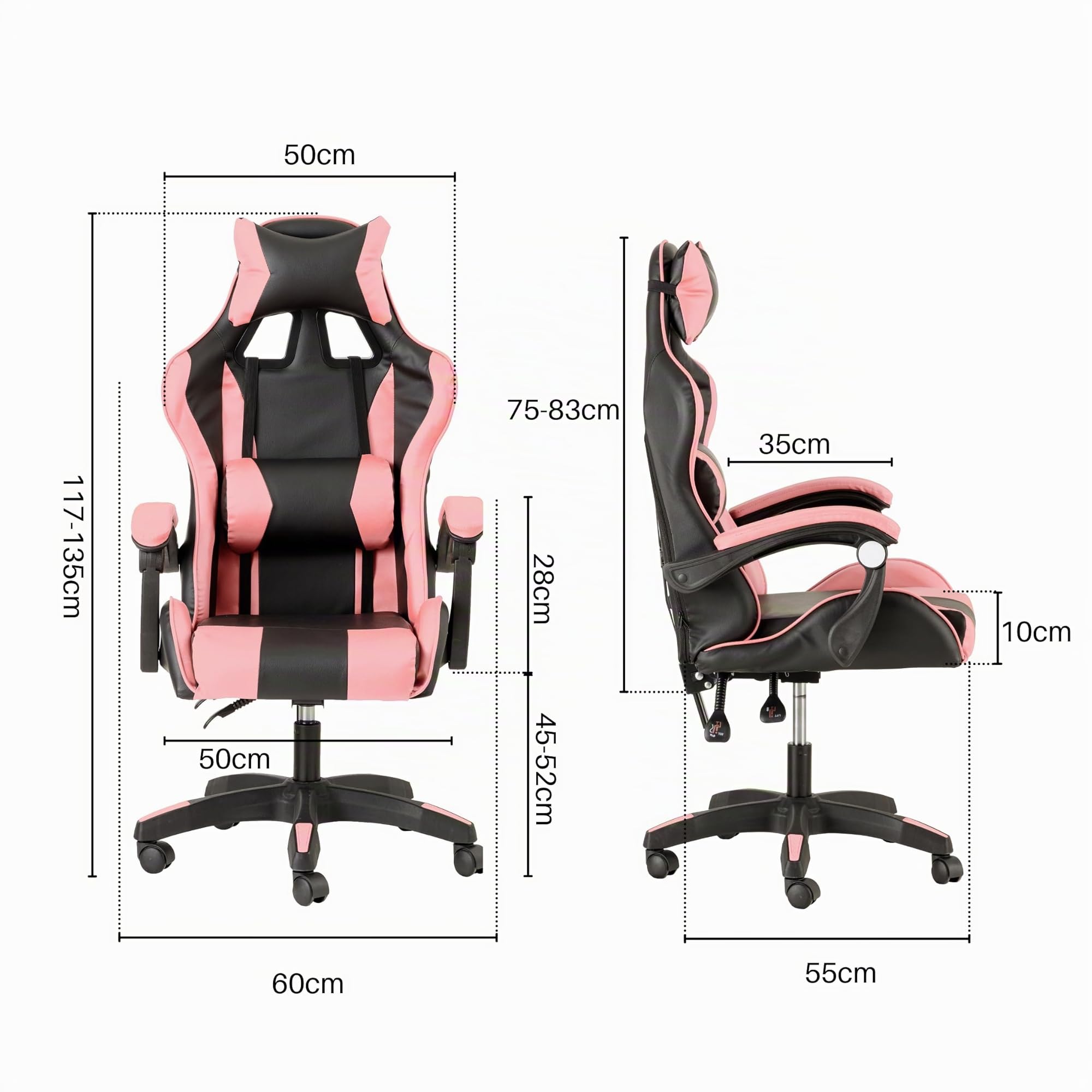 Baroni Home Chaise de Gaming, Chase de Jeux Ergonomique Chaise de Bureau avec Confortable Dossier réglable, Appui-tête et Soutien Lombaire, Rose