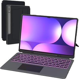 Tastaturhülle für Samsung Galaxy Tab S9 Ultra/S8 Ultra 14,6 Zoll: 7 Farben, Hintergrundbeleuchtung, magnetisch, abnehmbare Tastatur mit Trackpad | Französische AZERTY-Tastatur, kabellos, für 14,6 Zoll