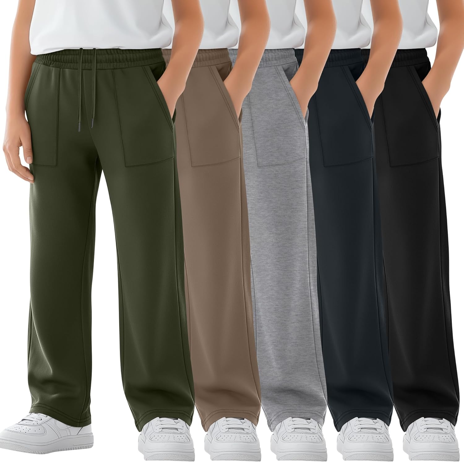 5 Pack Boys Baggy Sweatpants Teen Straight Leg Kids Athletic Pants Spring Lightweight Joggers with Pockets