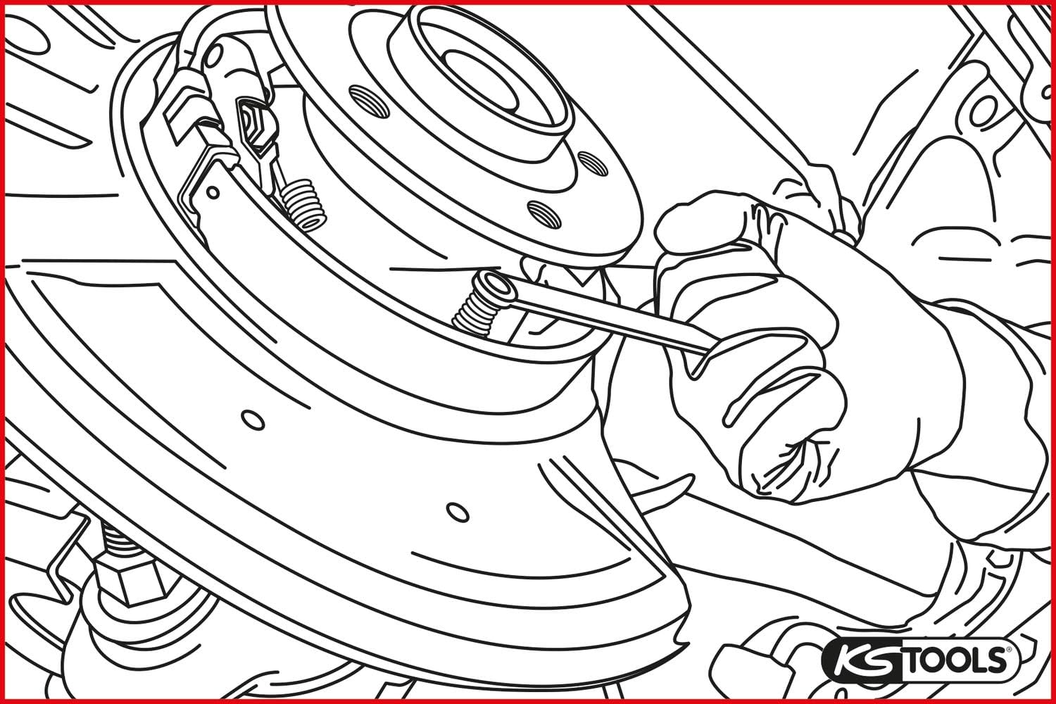 KS Tools 150.2299 Handbremsbacken-Haltefeder-Werkzeug für Mercedes Handbrake Shoe Spring Tool