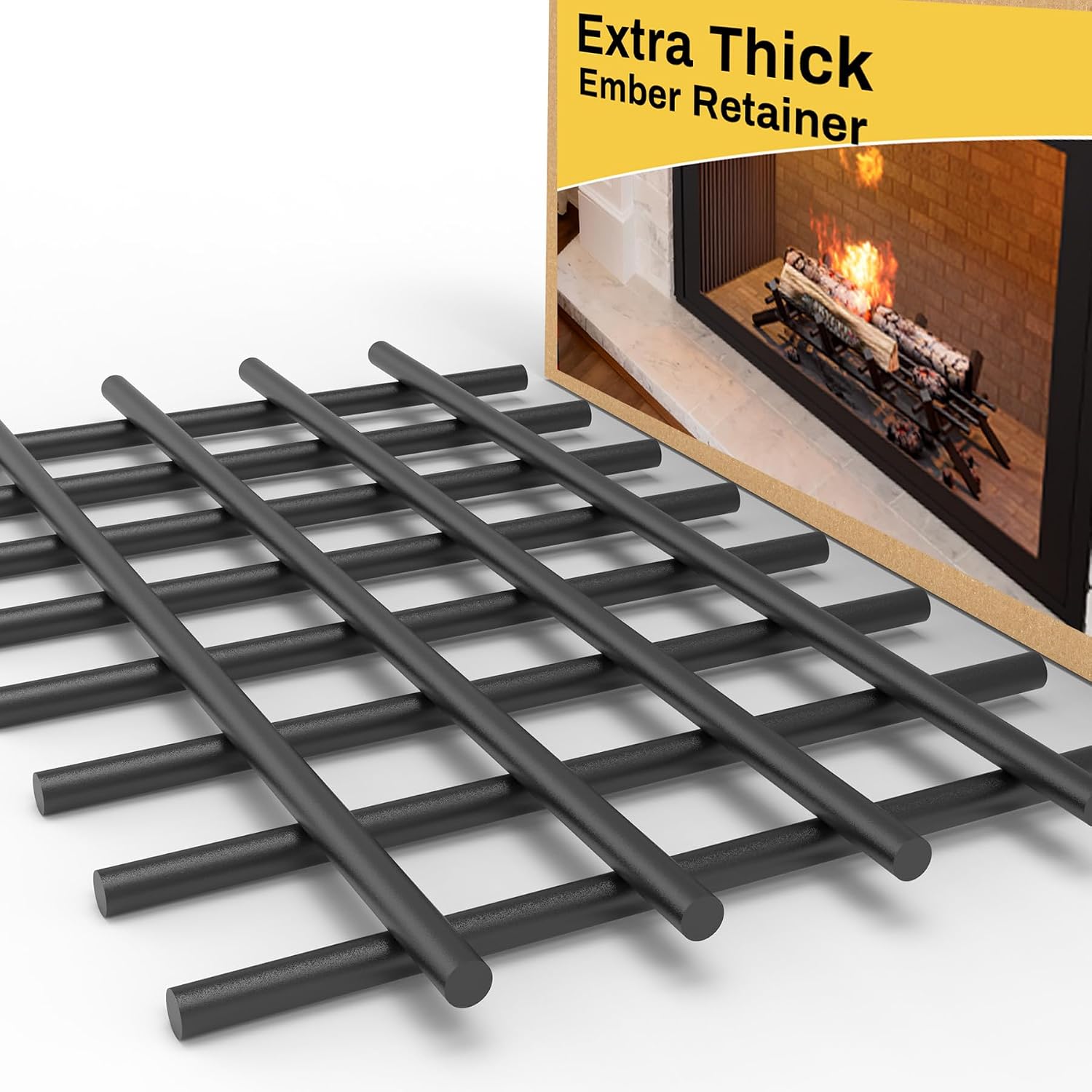 Fireplace Grate Ember Retainer,16'' x 10'' Extra Thick Solid Steel Ember Retainer Mesh for Fireplace Grate, Heavy Duty Fireplace Grate Ember Retainer for Keeping Burning Embers from Falling