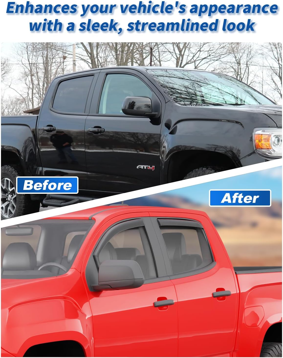 in-Channel Rain Guards Fit for Chevy Colorado/GMC Canyon 2015-2022 Crew Cab Window Rain Guards Extra Durable Window Deflectors Vent Visors Truck Vent Shades Exterior Car Accessories