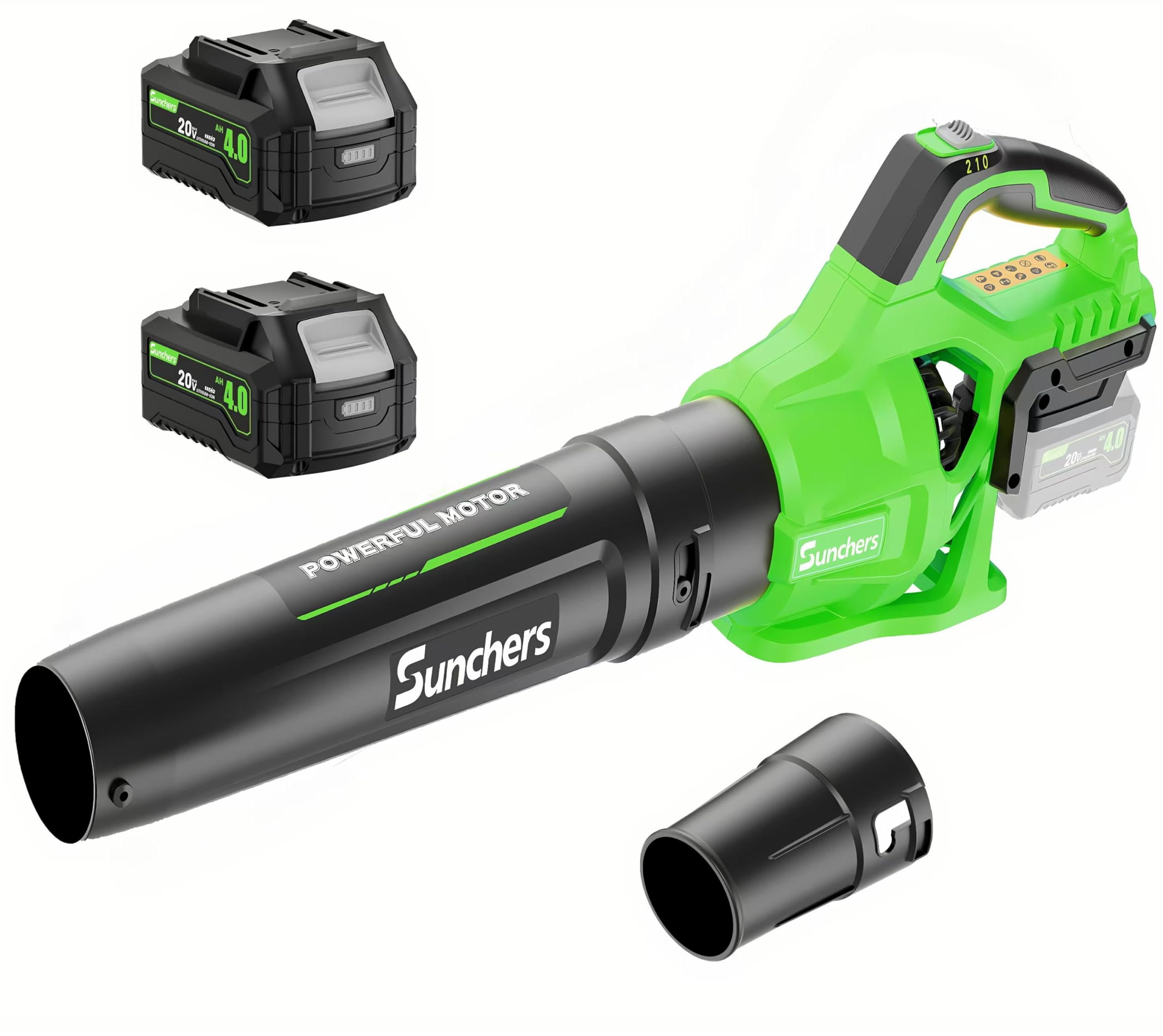 Leaf Blower Cordless with 2 x 4.0Ah Battery and Charger, 580CFM 160MPH Electric Blower with 2 Speeds, 20V Handheld Leaf Cleaner for Lawn Care, Blowing Leaves, Dust, Snow, Gravel for Patio, Yard, Green