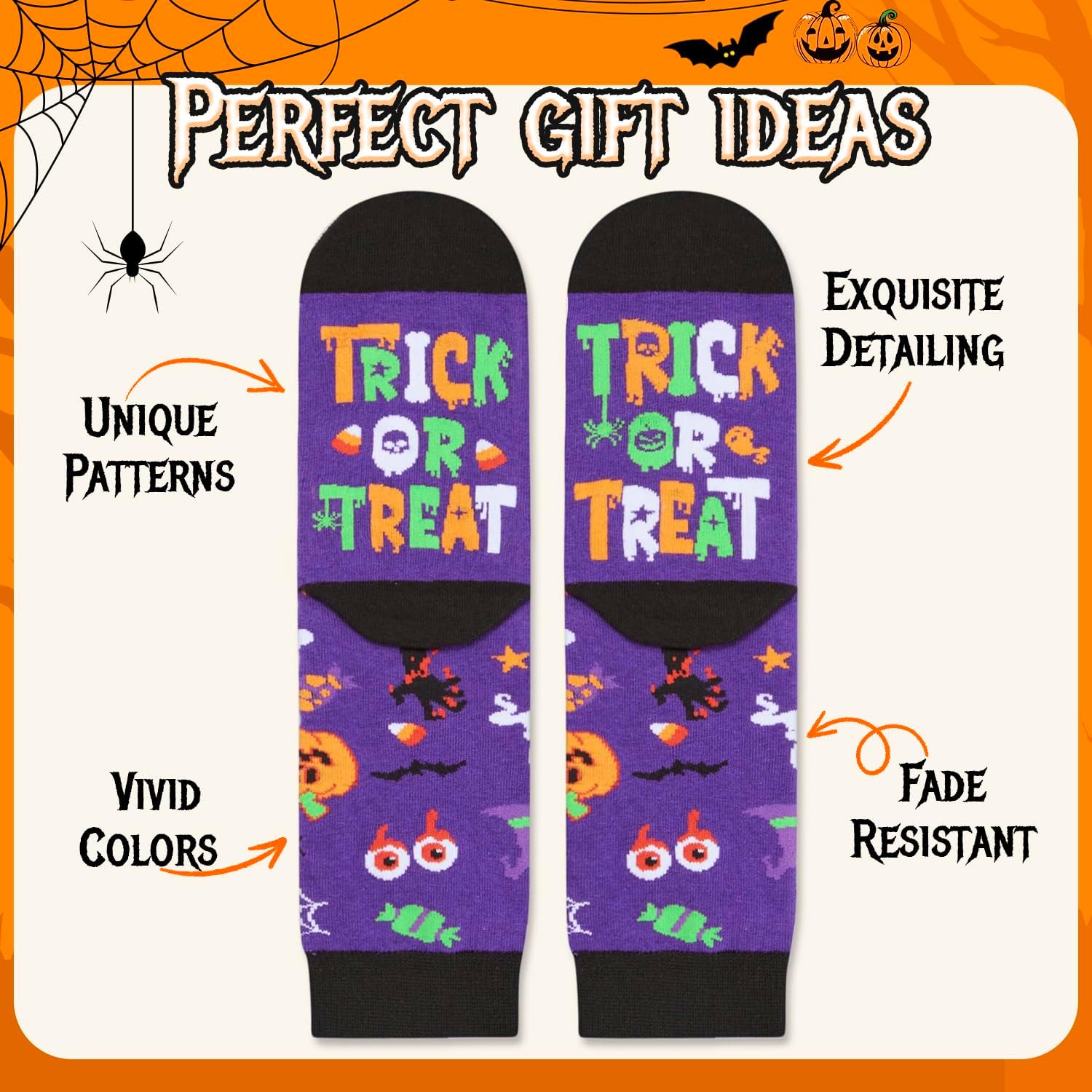 HAPPYPOP Halloween Gifts - Pumpkin Gift, Pumpkin Spooky Socks, Halloween Sock - Image 4