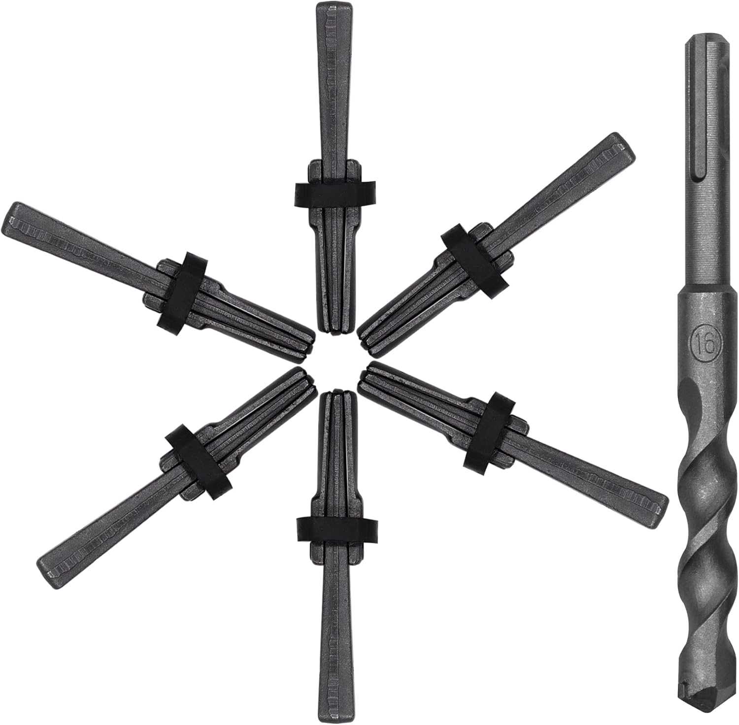 6PCS Rock Splitting Wedges and 1PCS Rotary Hammer Drill Bit, Wedge and Feather Shims, Stone Splitter Tools for Granites, Concretes, Boulders, Volcanic Rocks, Limestone Rocks