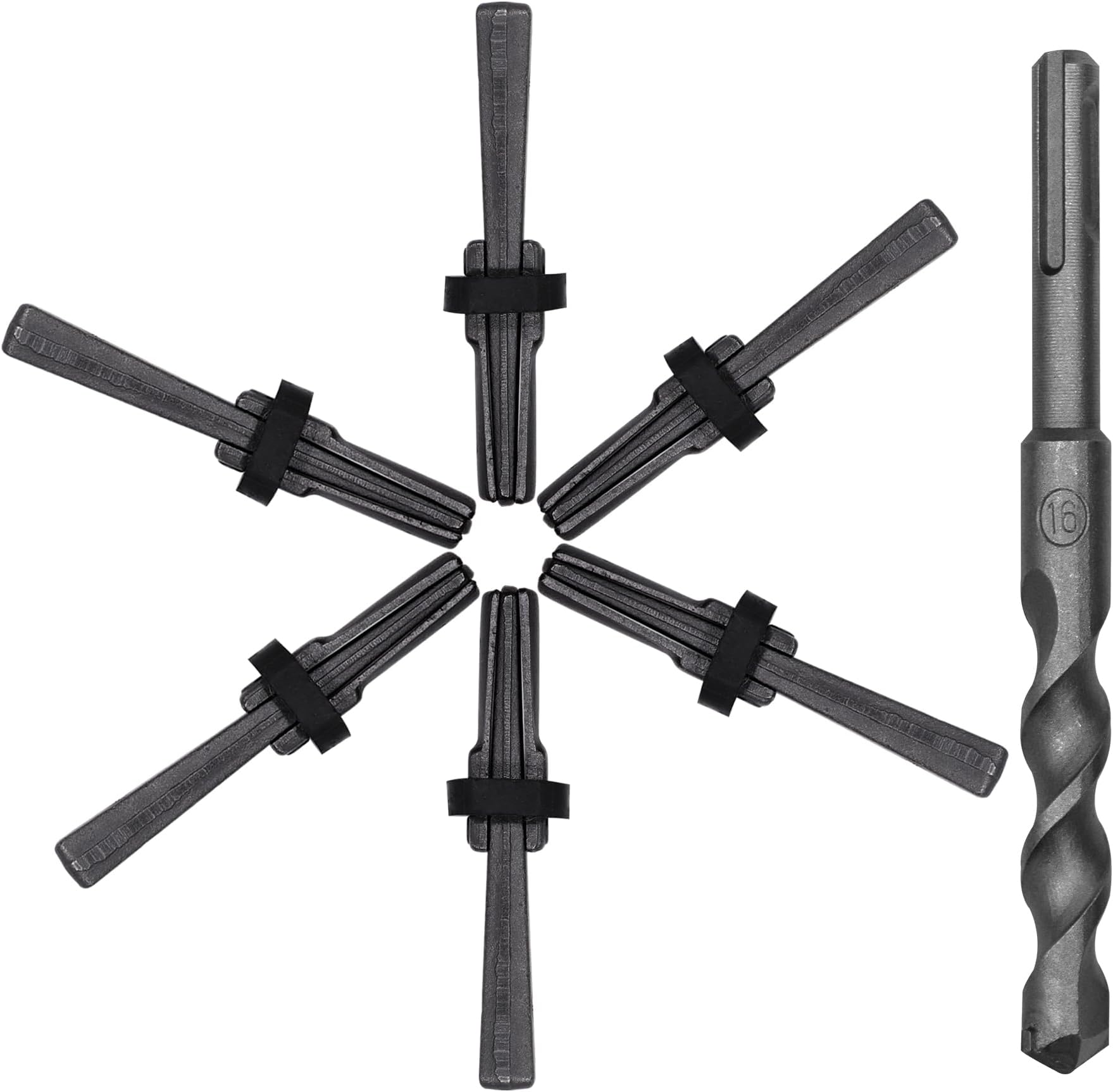 6PCS Rock Splitting Wedges and 1PCS Rotary Hammer Drill Bit, Wedge and Feather Shims, Stone Splitter Tools for Granites, Concretes, Boulders, Volcanic Rocks, Limestone Rocks