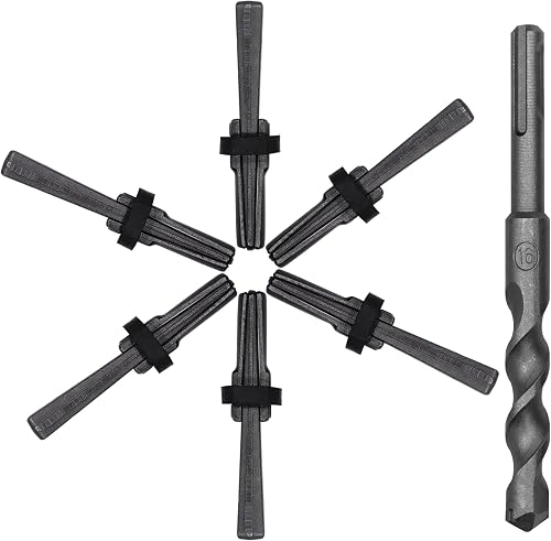 6PCS Rock Splitting Wedges and 1PCS Rotary Hammer Drill Bit, Wedge and Feather Shims, Stone Splitter Tools for Granites, Concretes, Boulders, Volcanic Rocks, Limestone Rocks