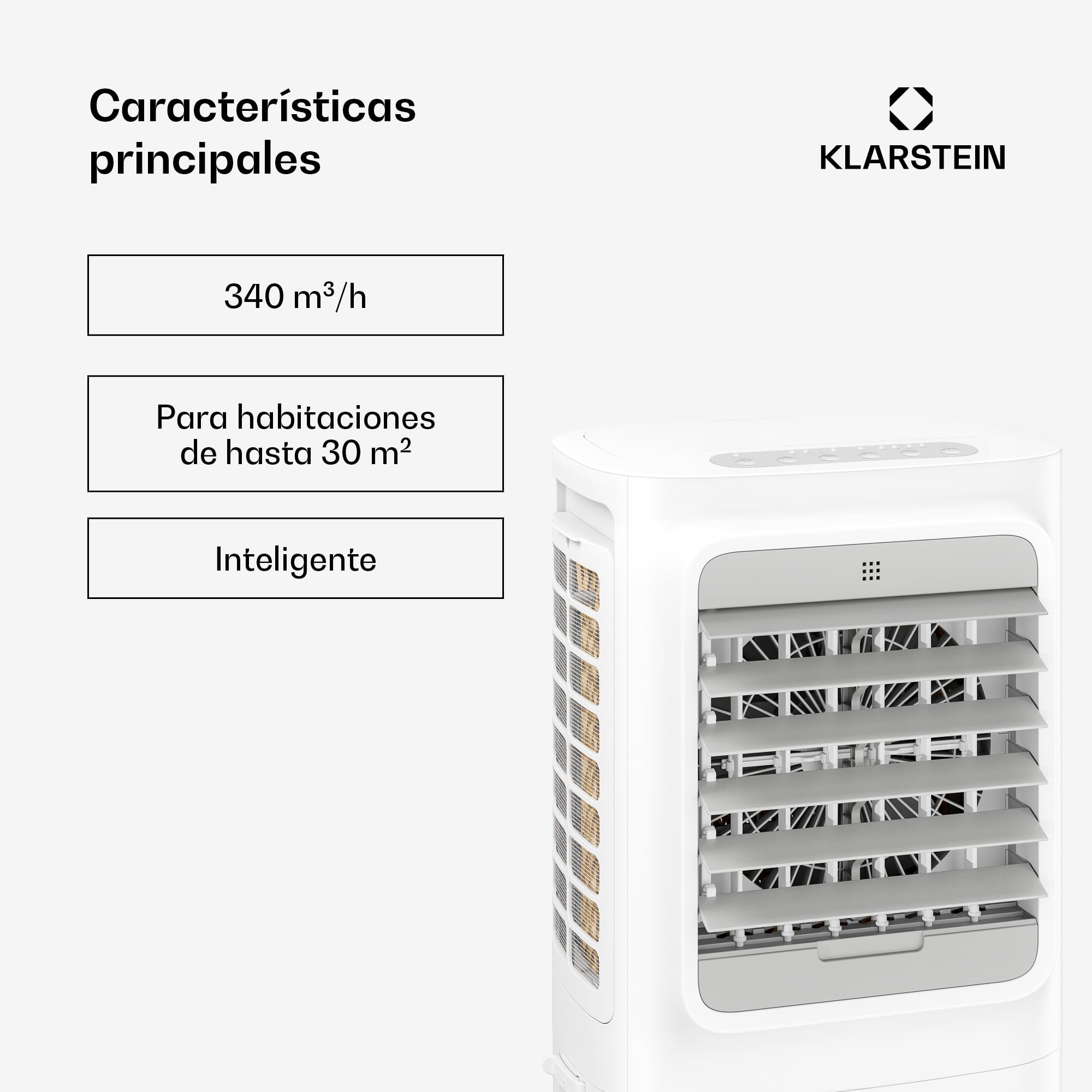 KLARSTEIN Climatizador Evaporativo, Ventilador con Agua 10L, Control App & Mando, 340 m³/h, Temporizador, Portátil para Hogar & Dormitorio, White