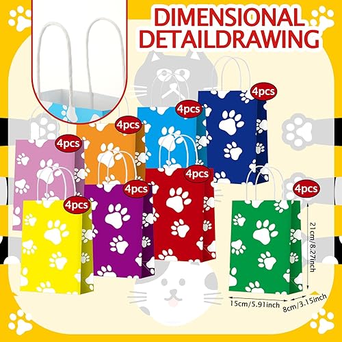 Miniatura 2 de Teling Bolsas de regalo de patas de gato, bolsas impresas con asas de papel para golosinas de perro de cachorro, bolsas de regalo para golosinas de