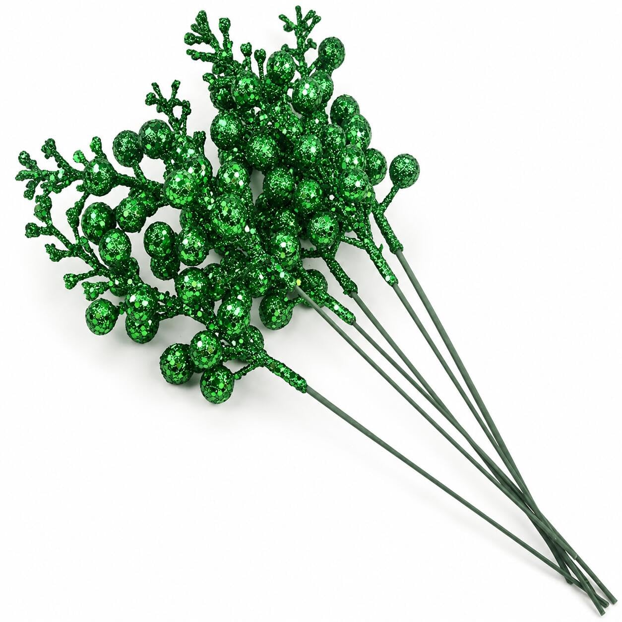 YYCRAFT Glitter Berries Stems, Artificial Berries Picks for Christmas Tree Ornaments, DIY Xmas Wreath, Crafts, Holiday and Home Decor(16 Pack, Emerald Green) โ image 1