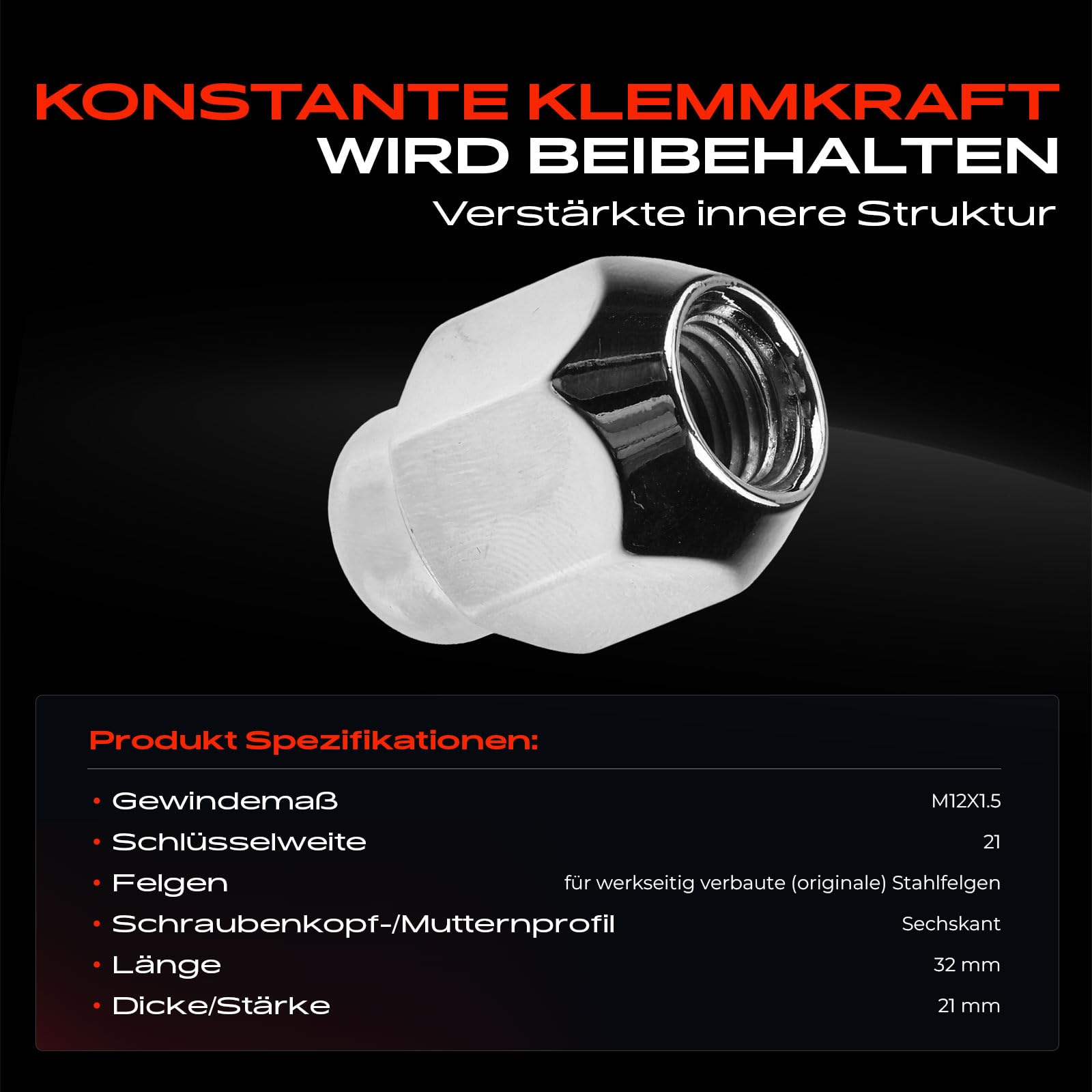 Frankberg 5x Dadi per ruota Bulloni per ruota Compatibile con i20 Coupé GB i10 BA IA i30 FD Tucson TL TLE i10 PA Replace# 9-1000201