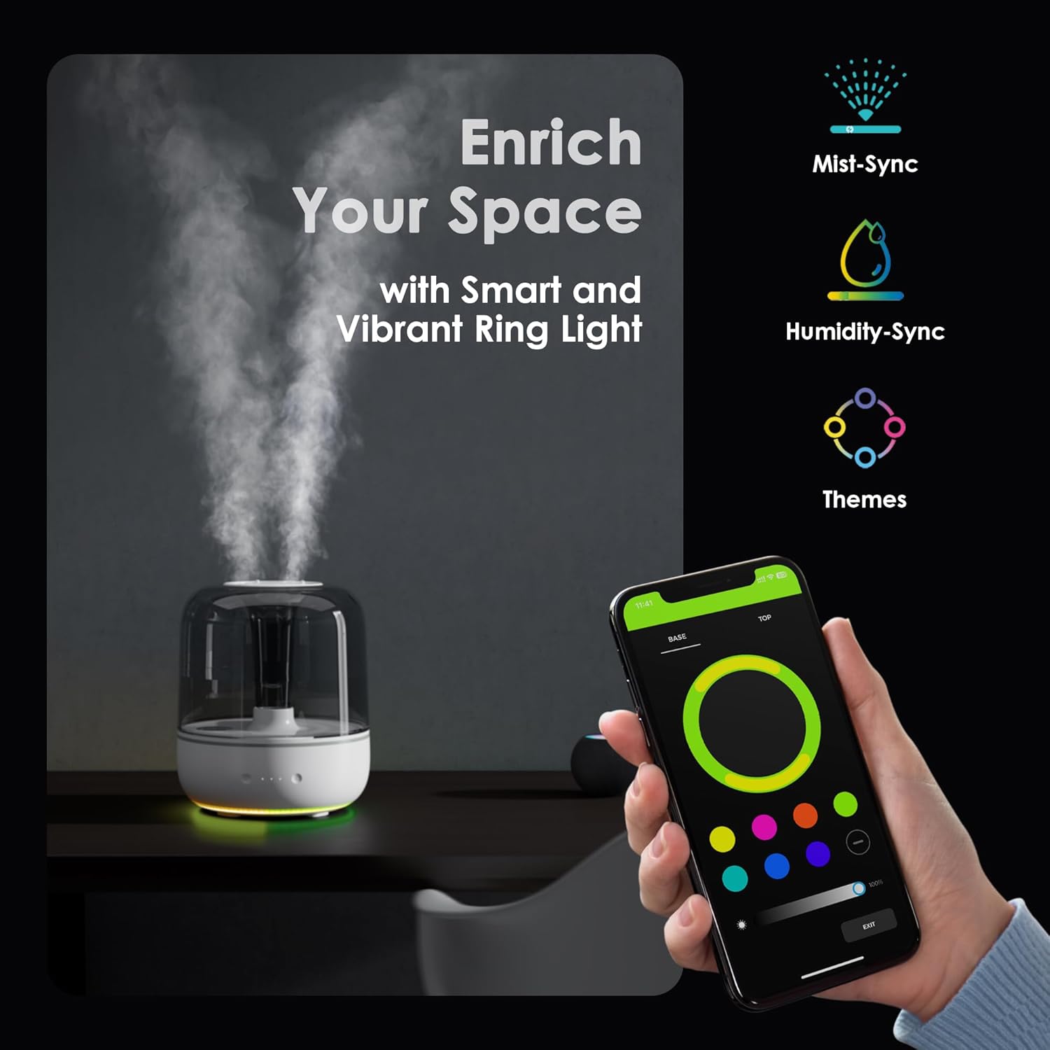 Airversa Humidifiers for Home Bedroom Large Room Smart Works with Apple Home over Thread 5.5L Cool Mist for Indoor Use App/Voice Control, Dazzling Lighting Effects (Pebble Grey, Humelle AH1)