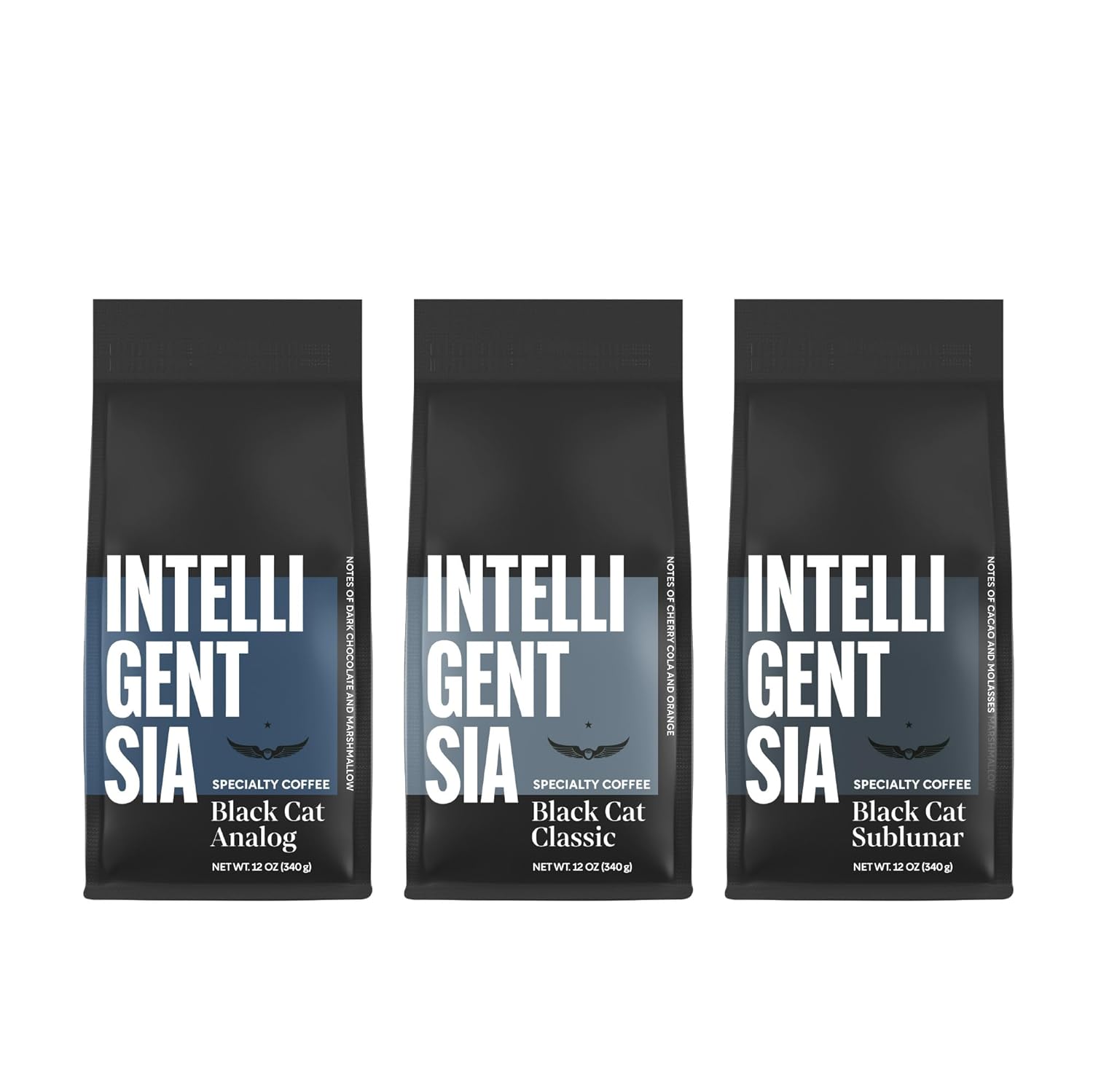 Intelligentsia Coffee, Medium and Dark Roast Whole Bean Coffee Bundle - Black Cat Espresso, Sublunar, and Analog, 36 Ounces (3 Bags of 12 Ounces)