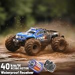 Voitures RC 1:14 Camion RC Tout Terrain, Voiture Télécommandée Rapide 4WD 40 KM/H, Camion Monstre Étanche 4X4 avec 2×1300mAh Batteries, Amortisseurs Métalliques, 6 Phares LED, Véhicule RC RTR