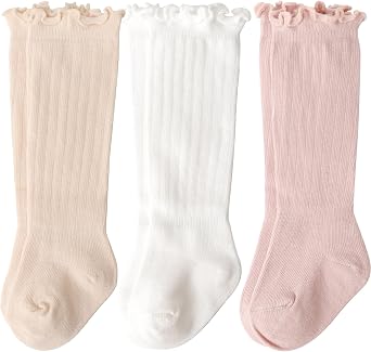 AQOKKA Baby Knee High Socks Kids Tube Long Boot Cotton Knit Stocking Infant Toddler Dress Socks for Boy Girl