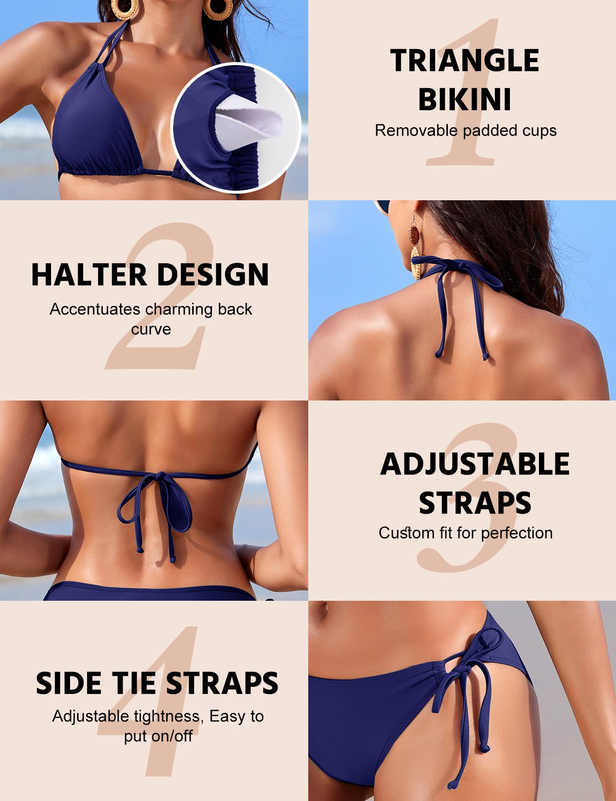 Svanco Triangel Bikini Damen Set Neckholder - Bikinioberteil mit Halskordelbindung, Verstellbare Bikinihose, Rückenfrei Bikini zum Binden