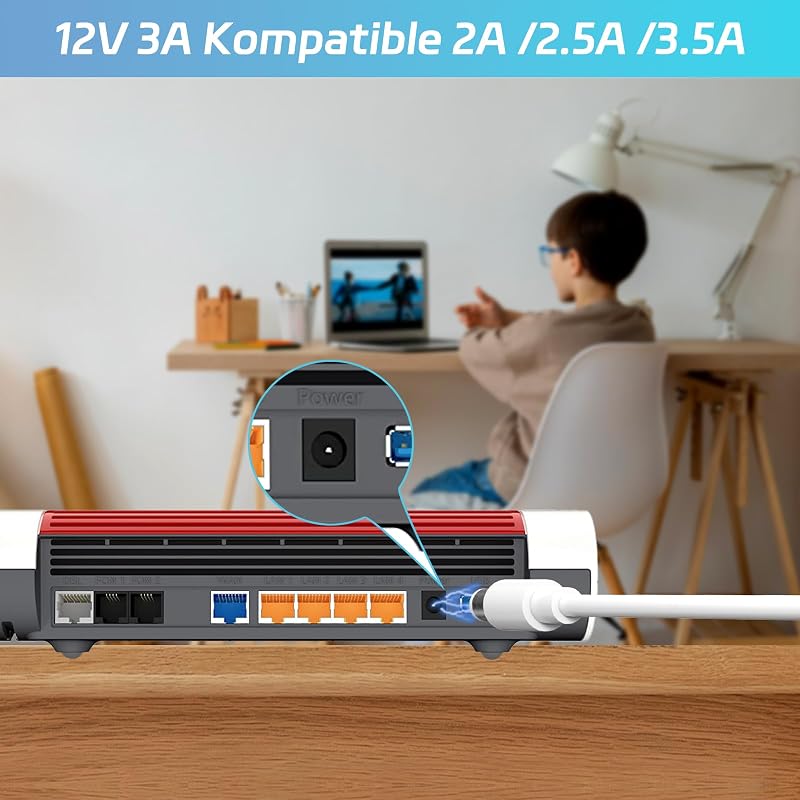 cshare 12V 3A Hálózati Adapter AVM Fritz!Box 7590, 7560, 7530, 7490 és Telekom Speedport Routerekhez - 5.5x2.5mm DC Csatlakozó, 1.5m Kábel,