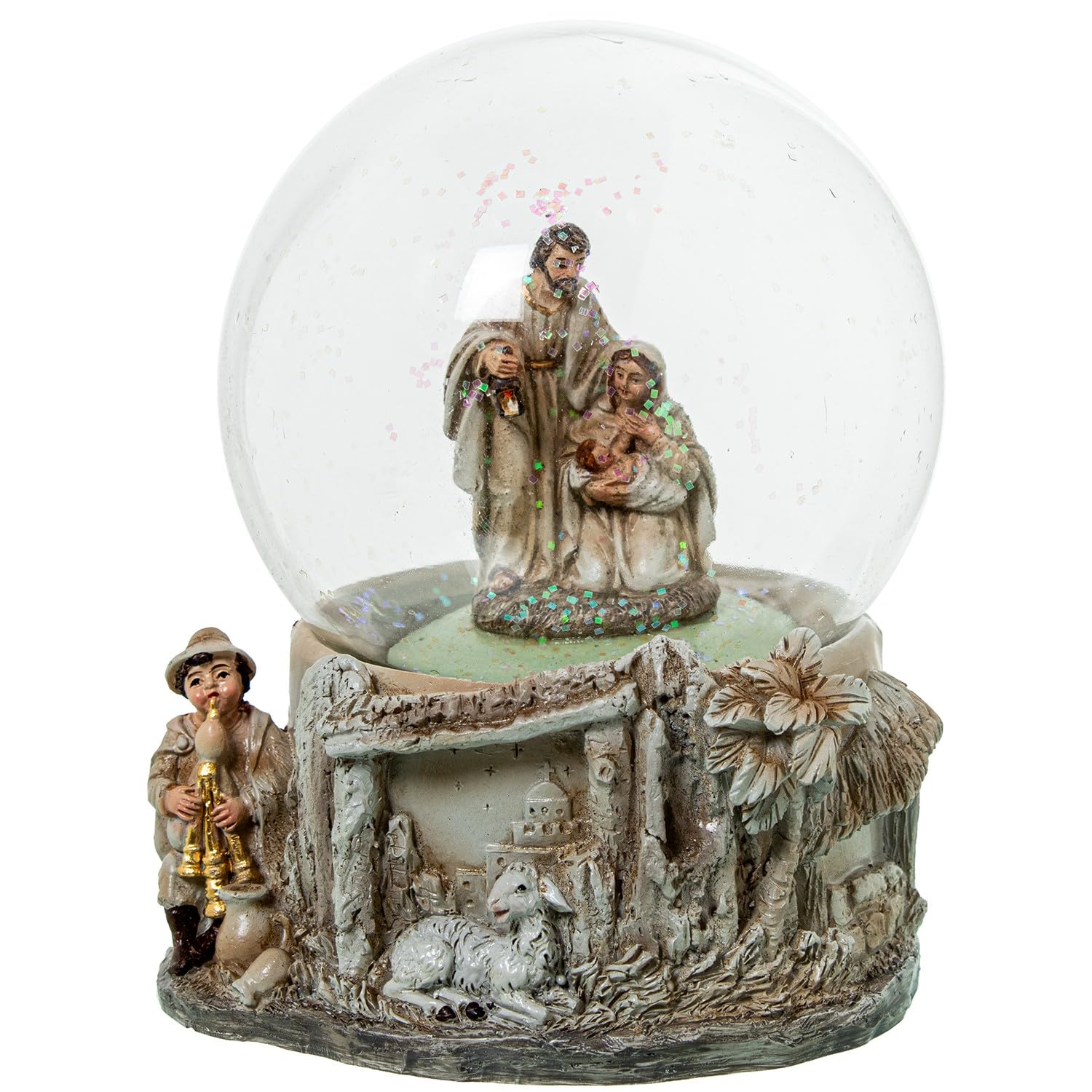 Figura de una Bola de Nieve con la Sagrada Familia en Tonos Naturales 5x13x7 cm