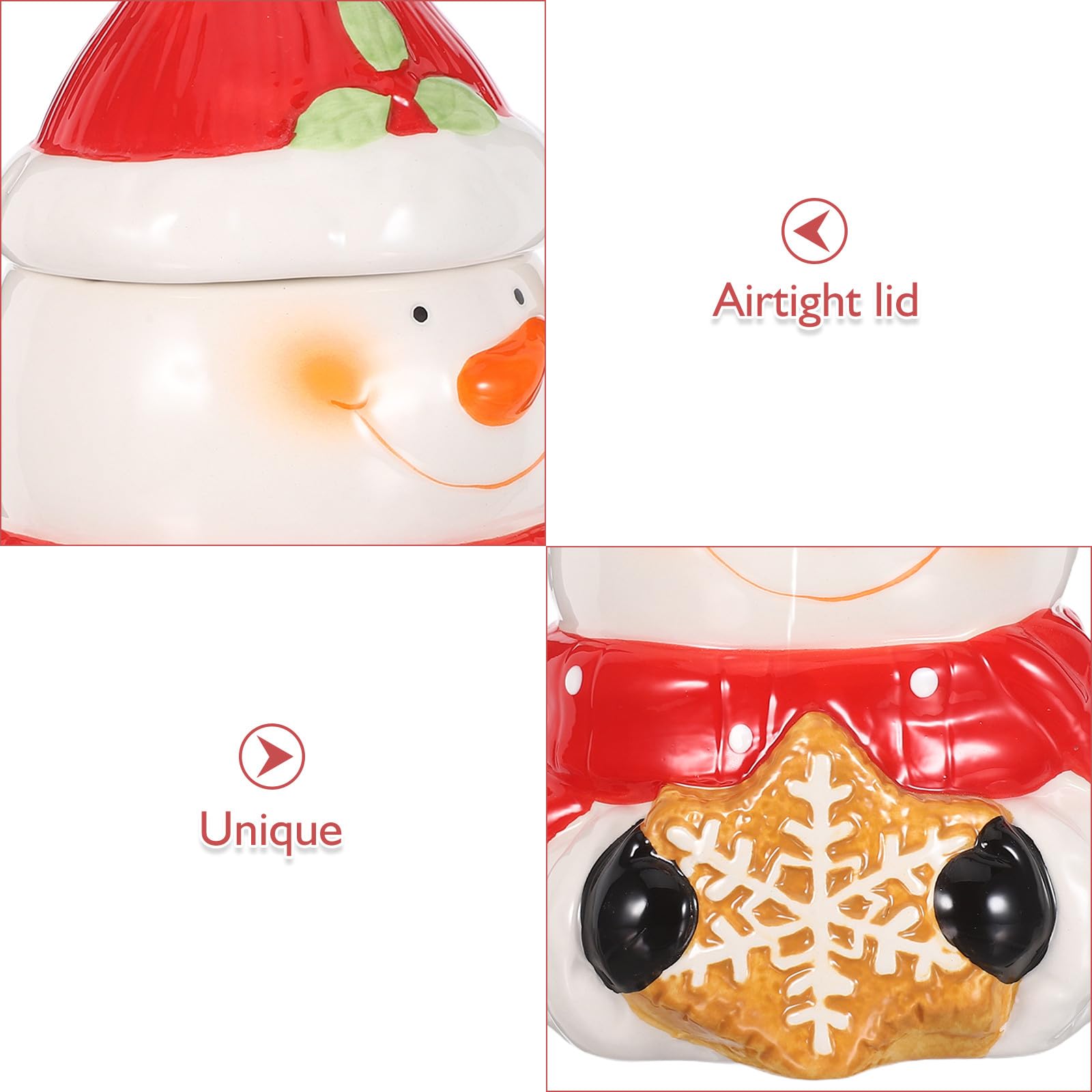 Uonlytech Récipient en Céramique Forme Personnage de Neige avec Couvercle Hermétique pour Biscuits et Friandises, Décoration Festive de Noël Cuisine et Fêtes