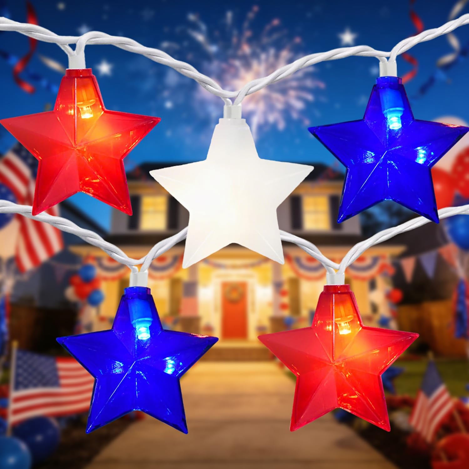 4th of July Lights - 20 LED Red White Blue Star Lights String Plug in, for Memorial Day 4th of July Decorations for Home Party Yard Patio & Any Patriotic Decorations, 0.48W LED Bulb (2 Set, 17FT)