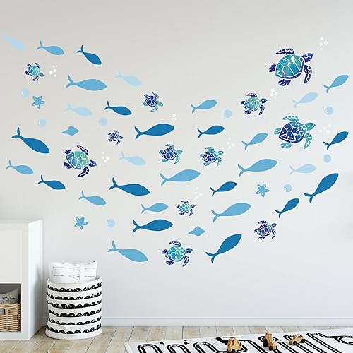 Miniatura 6 de 2 juegos de calcomanías de pared de tortugas marinas de vinilo, calcomanías de pared de océano, calcomanías de burbujas de océano, calcomanías de
