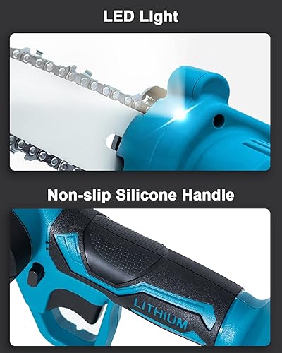 Miniatura 7 de Mini motosierra, mini motosierra eléctrica mejorada de 6 pulgadas inalámbrica con 2 baterías, 2 cadenas de bloqueo de seguridad portátil, 5 x 2000