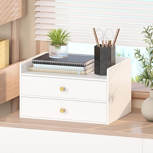 Miniatura 8 de Organizador de escritorio de bambú con cajones, cajones de almacenamiento de escritorio de madera para facturas, suministros de oficina, utensilios