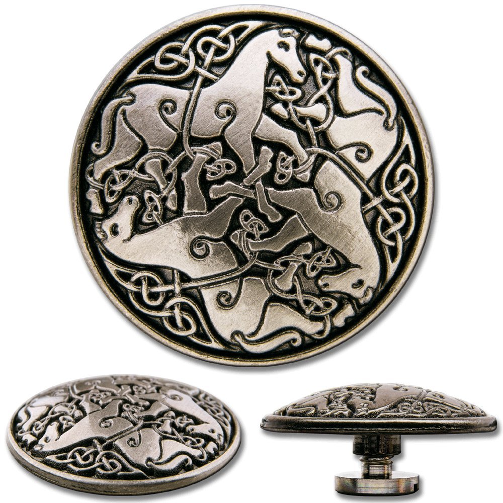 Hoppe & Masztalerz Celtic Screwback Concho, Decorative Screw Back Rivet, Celtic Horses No. 1