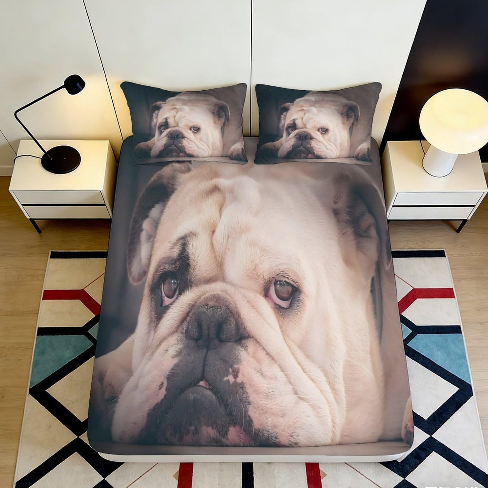 Jqzkxnhpbr Style-10 3D Printed Bulldog Fitted Sheet Microfiber Bedroom Decor Anti-Slip Machine Washable Dog Bed Cover For Home Guest Room 90X200x25cm