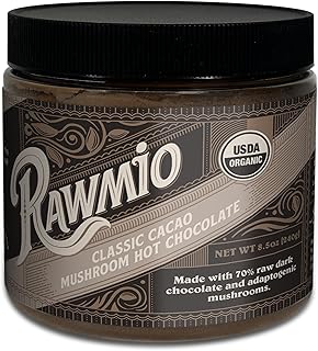 Rawmio Organic Classic Cacao Mushroom Hot Chocolate - Vegan, Kosher, Low-Fat and Gluten-Free | Pack of 1 | 8.5 oz