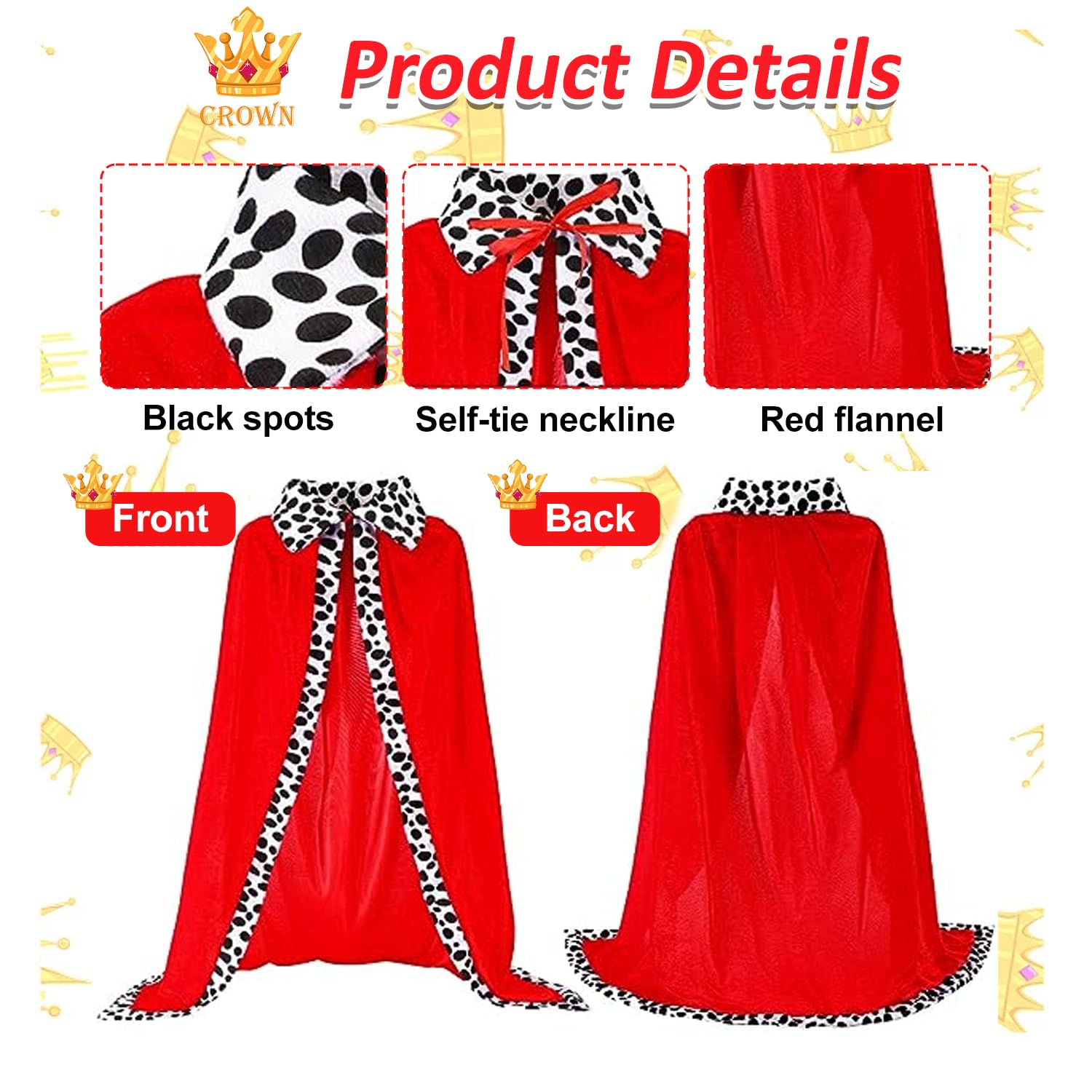 King Costume Kids, Prince Cloak and Prince Crown 2 Pcs Set, King Queen Cape Prince Princess Cloak, Costume Nativity Costume For Halloween, Christmas, Carnival, Role Play, Stage Performance, 90Cm - Image 4