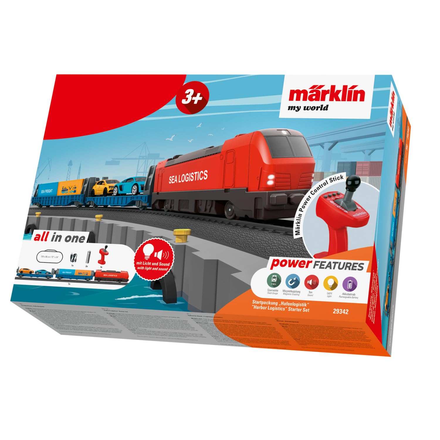 Märklin My World Startpackung Hafenlogistik - Elektrischer Güterzug H0 (55 cm) im Set mit 26 Schienenteilen - Modelleisenbahn mit Fernsteuerung für Kinder ab 3 Jahre