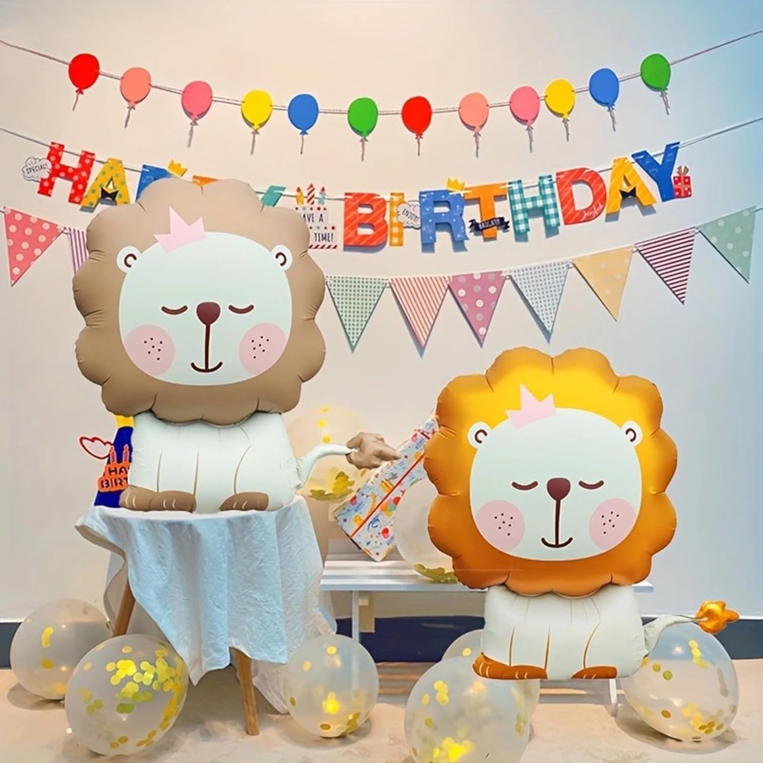 3D Lion Animal Foil Balloons,Jungle Wild Forest Hunting Animal-Themed Decorations Balloons for Children,Baby Shower Birthday Party Supplies 2Pcs - Image 4