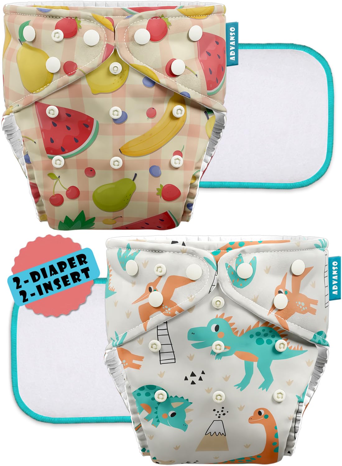 Advanso Leakage Proof cloth diapers for babies, high absorbent 2 reusable diaper 2 insert pad combo pack washable cloth diaper free size 5-18kg adjustable pocket cover 24