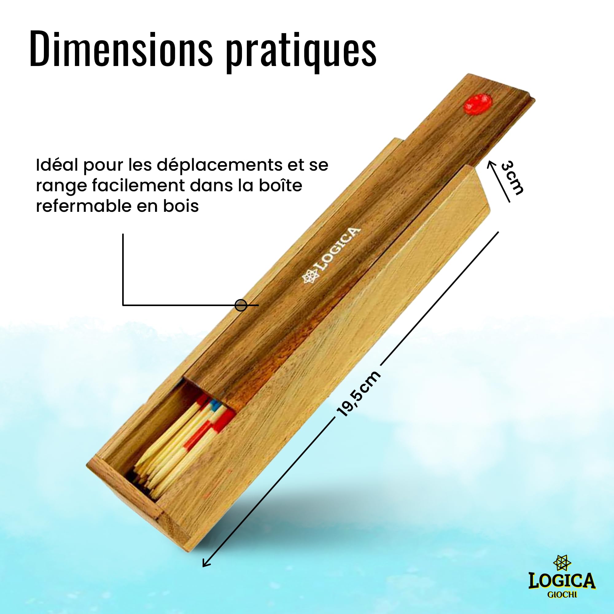 Jeu Mikado Classique En Bois - 41 Baguettes Bambou - Jeu D'adresse Familial - Format Voyage